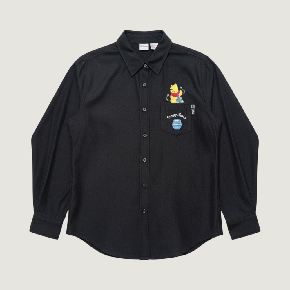 Disney Winnie The Pooh Hunny Lover Embroidered Black Button Down Shirt Large